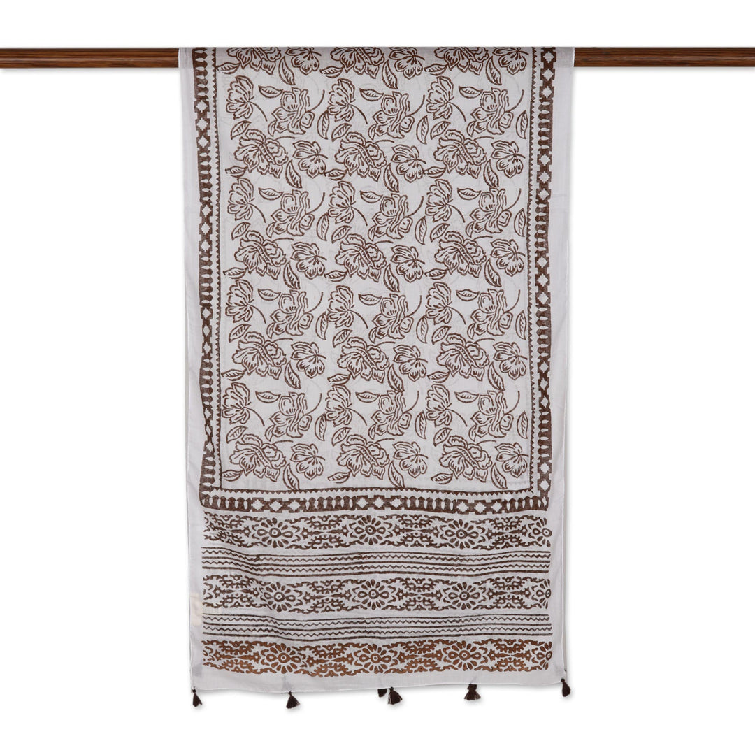 Indian Block-Printed Cotton Shawl - Buoyant Blossom