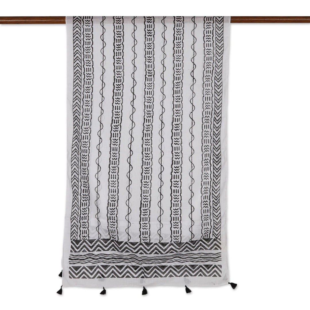 Geometric Block-Printed Cotton Shawl - Creative Path