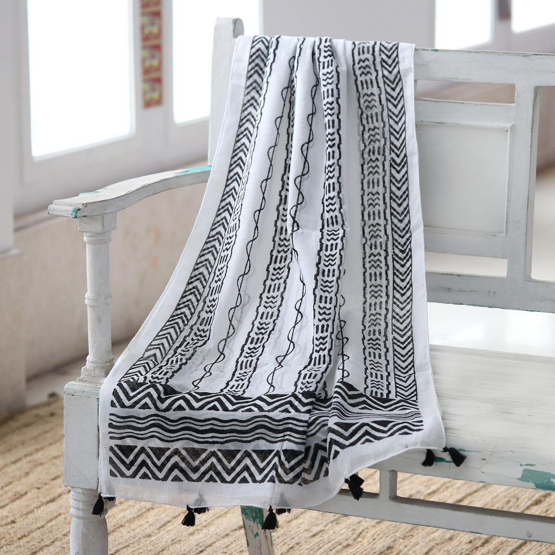 Geometric Block-Printed Cotton Shawl - Creative Path