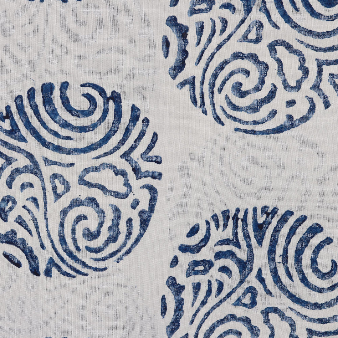 Block-Printed Blue and White Cotton Shawl - Royal Orbs