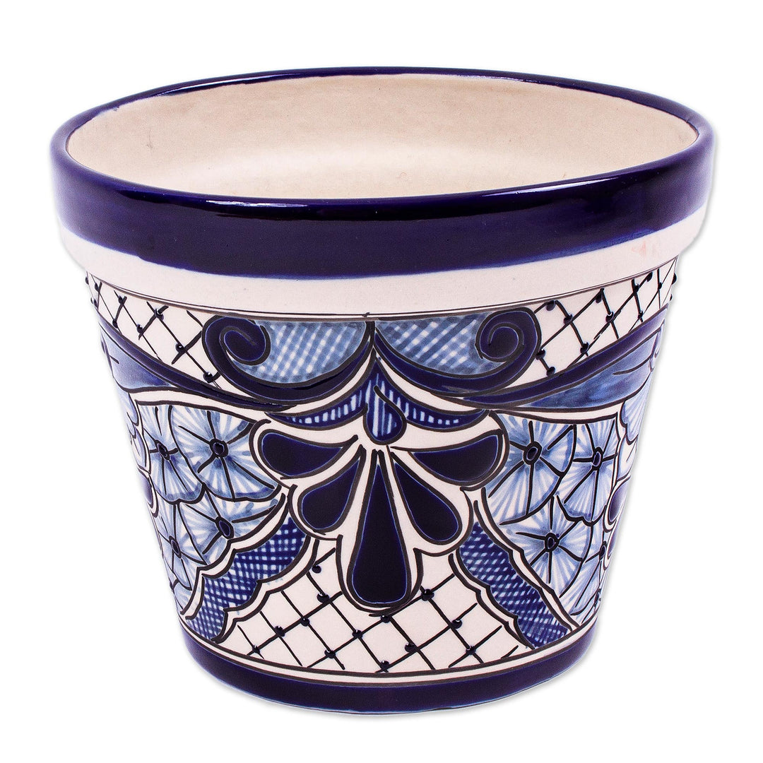 Blue and Off-White Ceramic Flower Pot (7.5 Inch Diameter) - Cobalt Garden