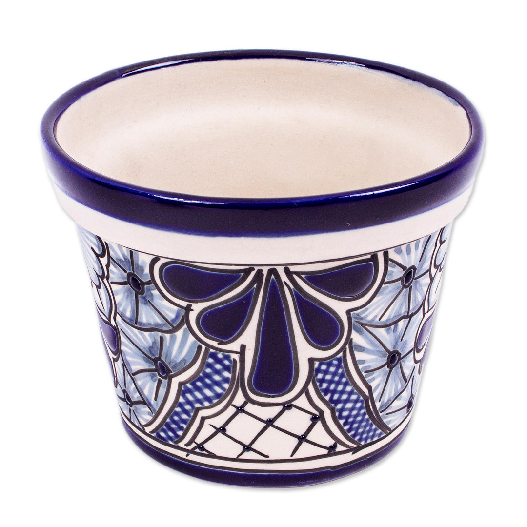 Hand Painted Cobalt Flower Pot (4.7 Inch Diameter) - Cobalt Garden