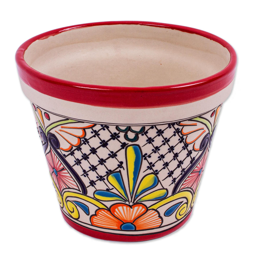 Handmade Ceramic Flower Pot (7.5 Inch Diameter) - Colorful Mercado