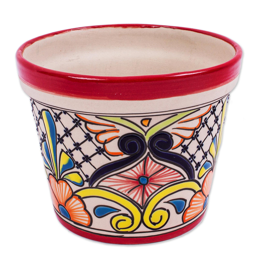 Handmade Ceramic Flower Pot (7.5 Inch Diameter) - Colorful Mercado