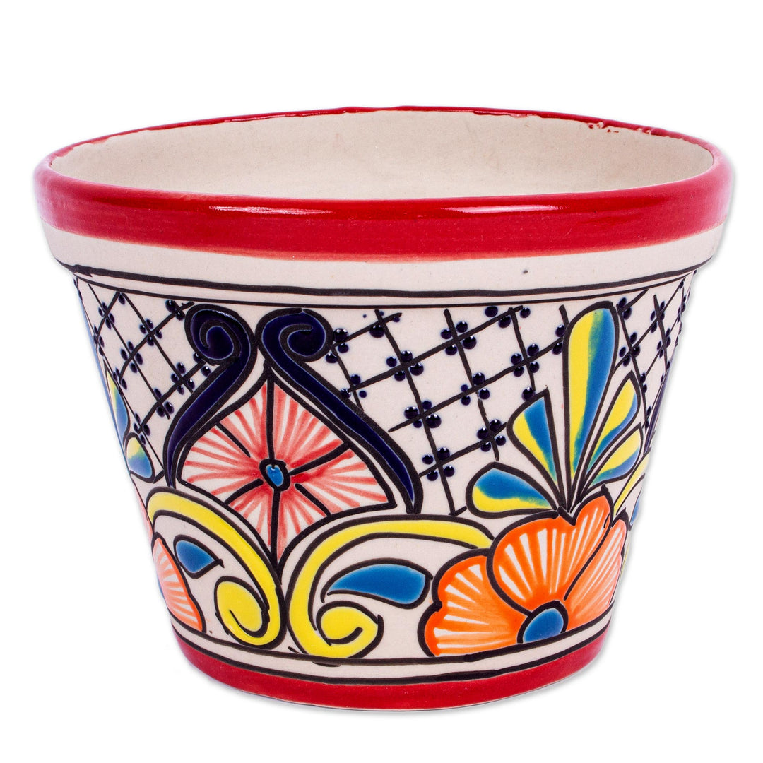 Multicolored Talavera-Style Flower Pot (5.5 Inch Diameter) - Colorful Mercado
