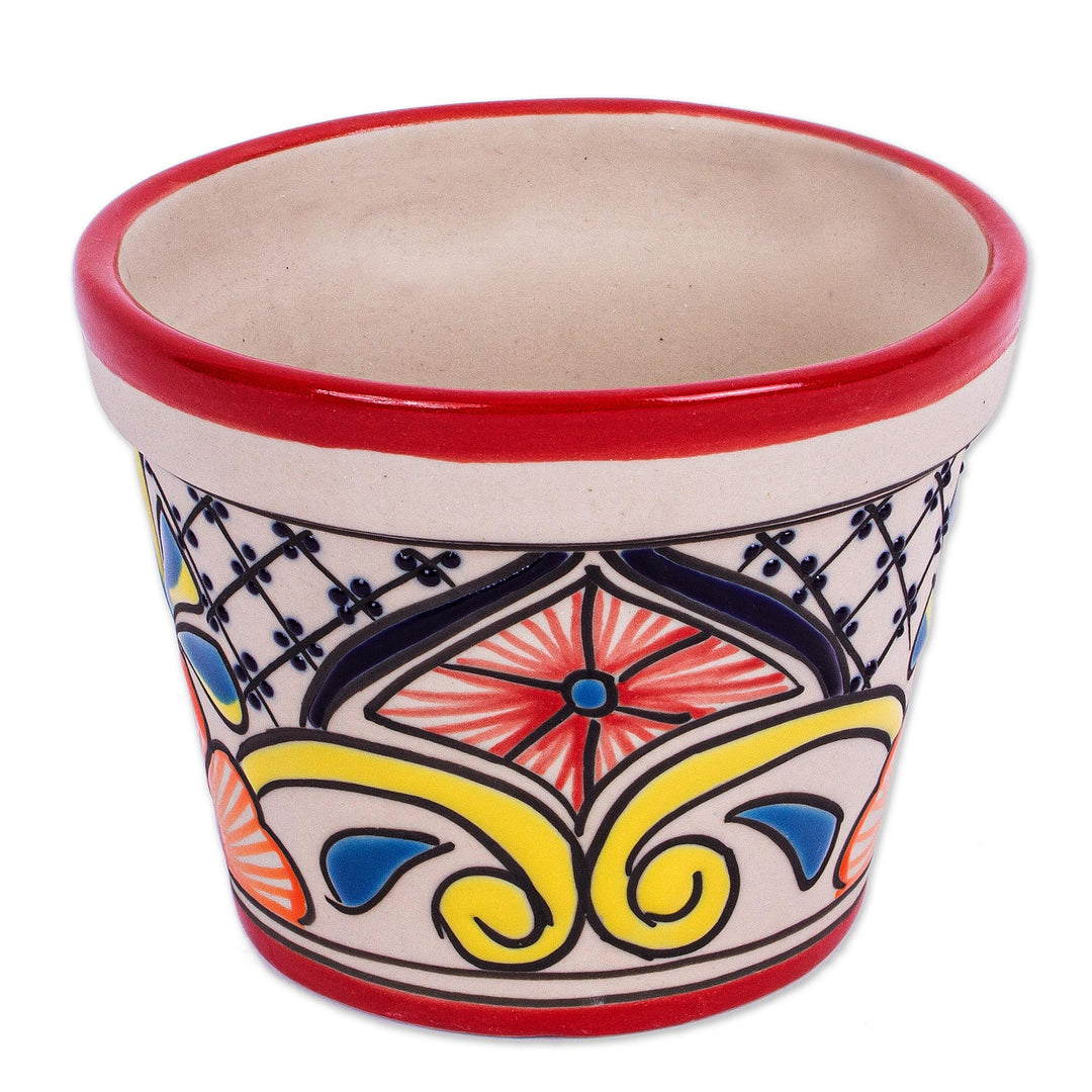 Talavera-Style Ceramic Flower Pot (4.7 Inch Diameter) - Colorful Mercado