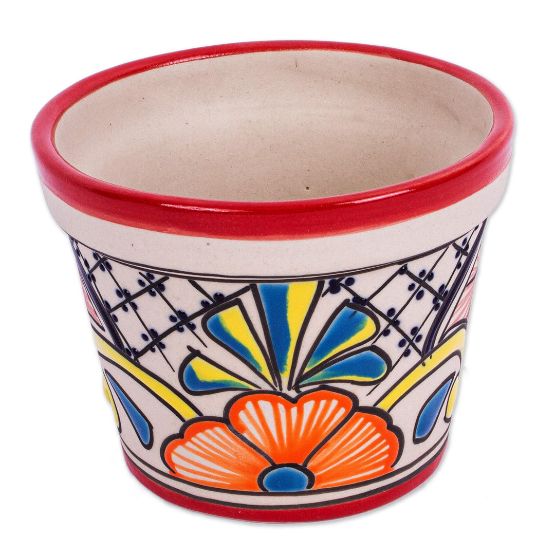 Talavera-Style Ceramic Flower Pot (4.7 Inch Diameter) - Colorful Mercado