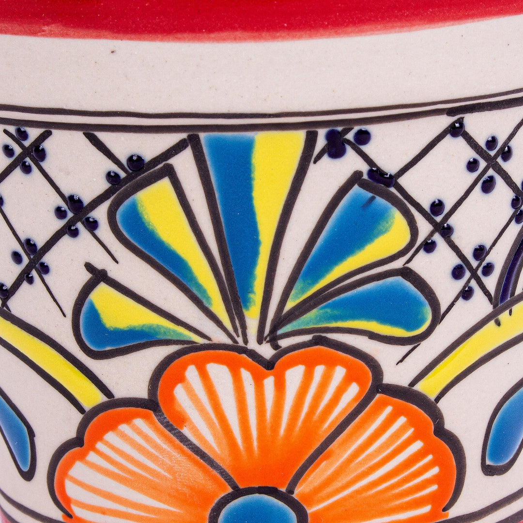 Talavera-Style Ceramic Flower Pot (4.7 Inch Diameter) - Colorful Mercado