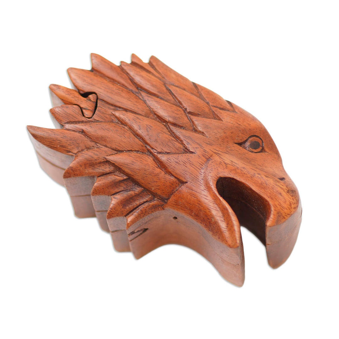 Suar Wood Eagle-Motif Puzzle Box - Eagle Feathers
