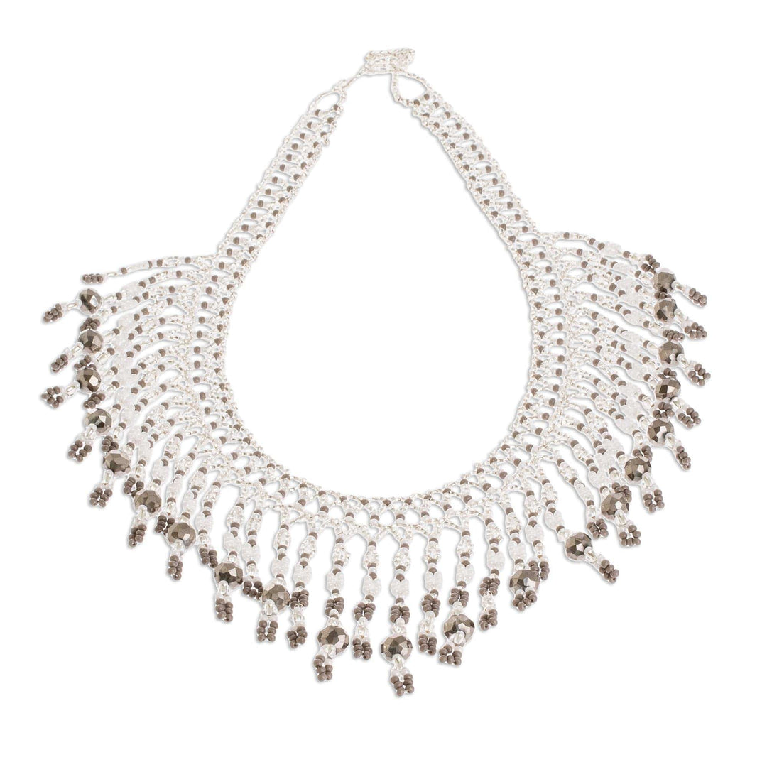 Grey and Clear Beaded Waterfall Necklace - Symphony of Color in Grey