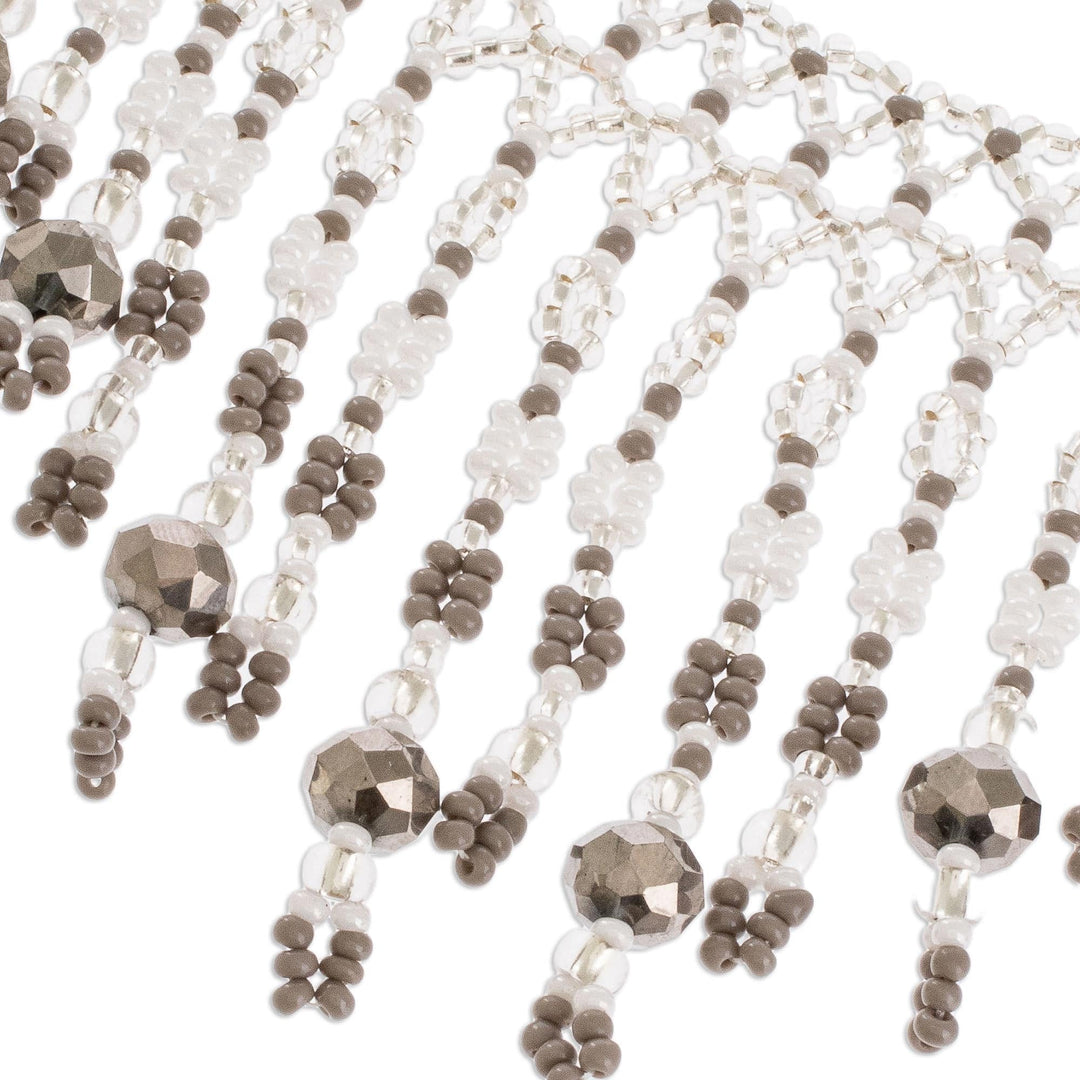 Grey and Clear Beaded Waterfall Necklace - Symphony of Color in Grey