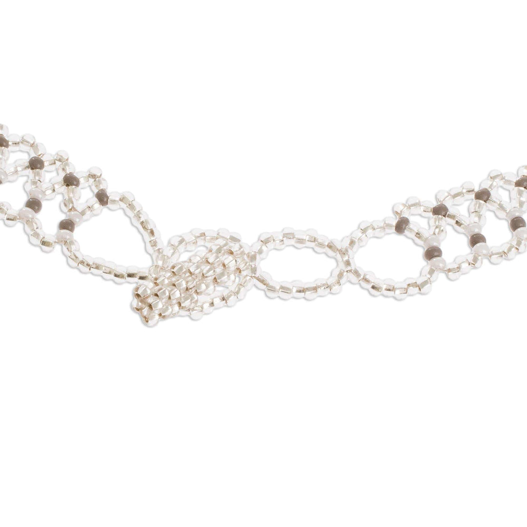 Grey and Clear Beaded Waterfall Necklace - Symphony of Color in Grey