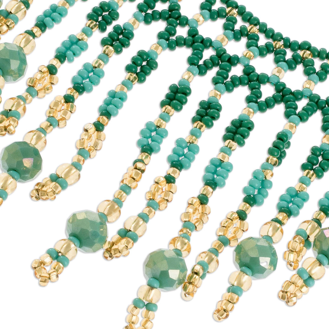 Green Beaded Waterfall Necklace - Symphony of Color in Green