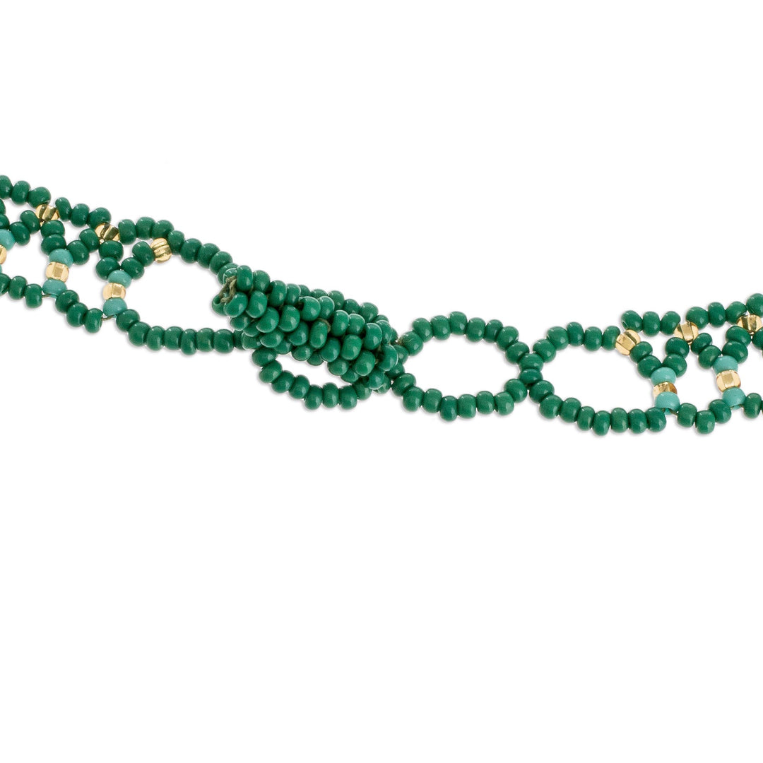 Green Beaded Waterfall Necklace - Symphony of Color in Green