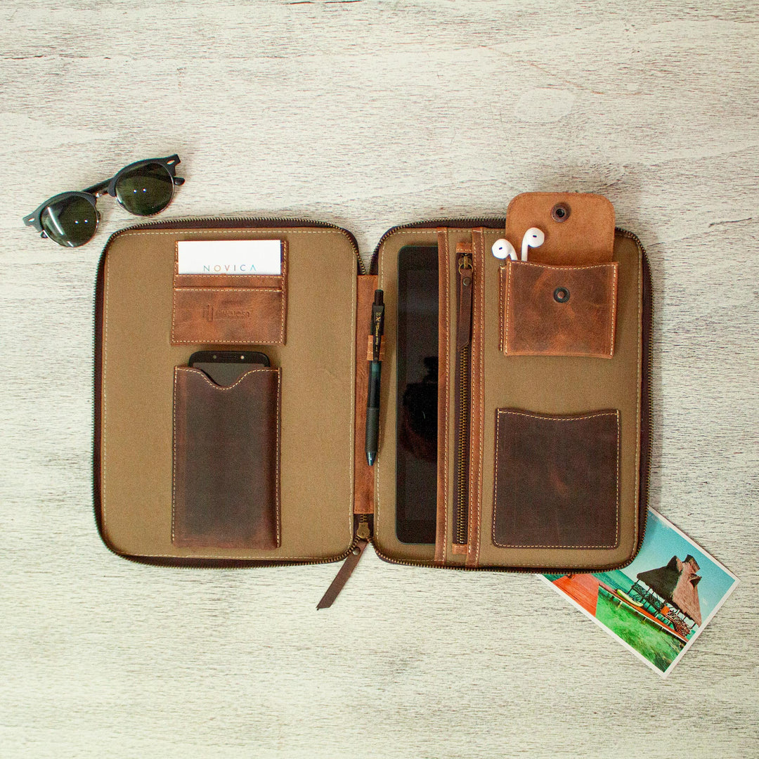 Brown Leather Tablet and Travel Case - On the Move