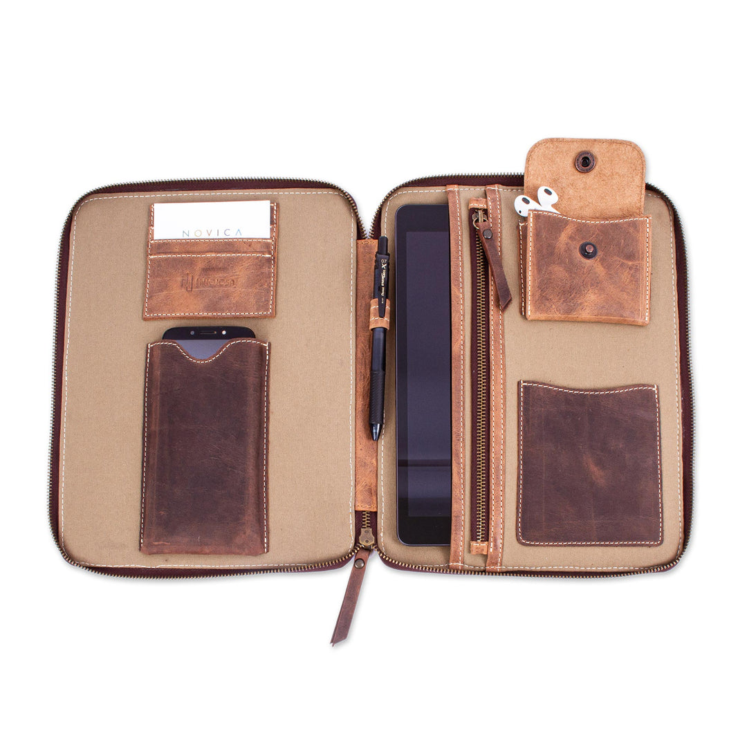 Brown Leather Tablet and Travel Case - On the Move