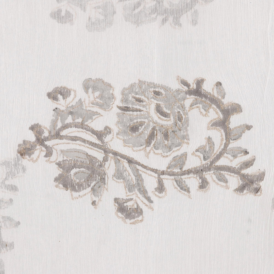 Block-Printed Leaf and Floral-Motif Beaded Shawl - Chocolate Fantasy