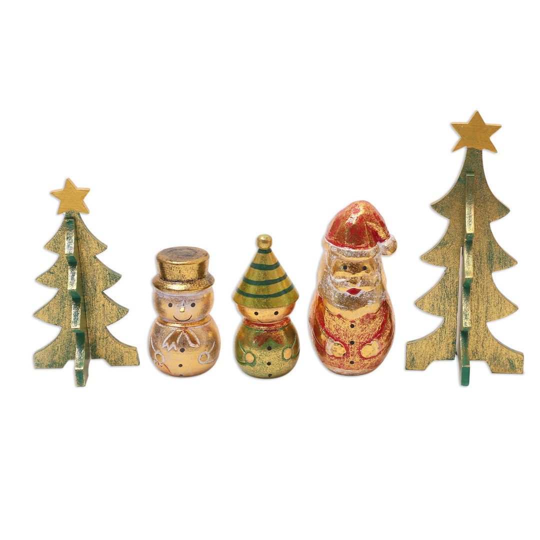 Distressed-Finish Decorative Christmas Accents (Set of 5) - Santa and Friends