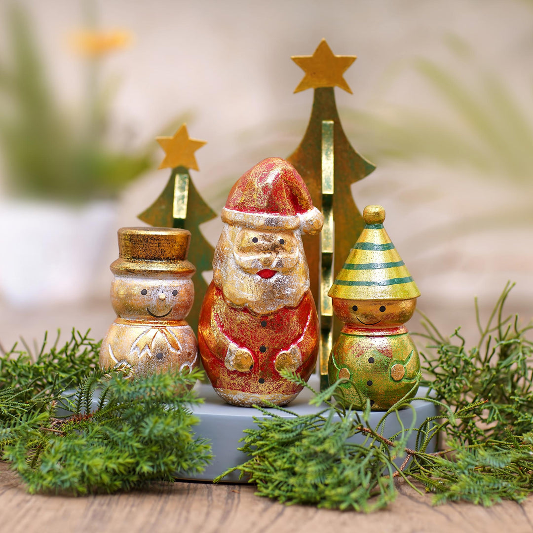Distressed-Finish Decorative Christmas Accents (Set of 5) - Santa and Friends