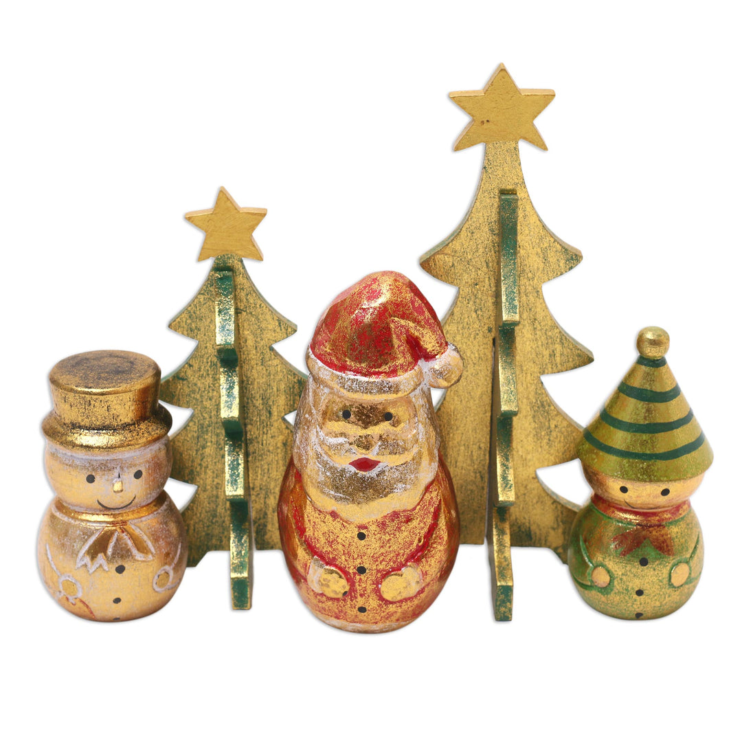 Distressed-Finish Decorative Christmas Accents (Set of 5) - Santa and Friends