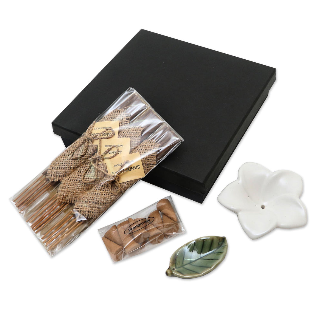 Jasmine and Sandalwood Ceramic Incense Set - Balinese Frangipani