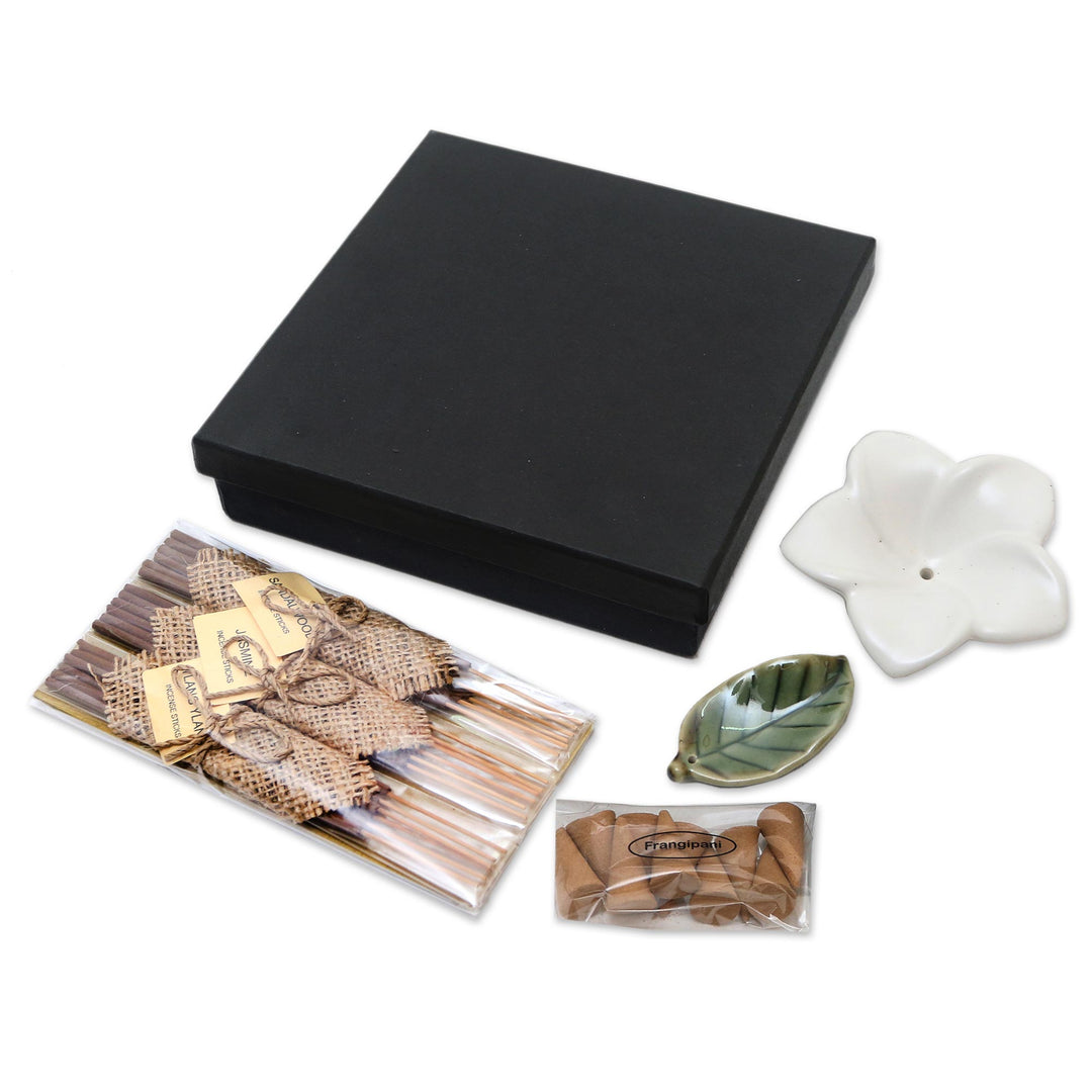 Jasmine and Sandalwood Ceramic Incense Set - Balinese Frangipani