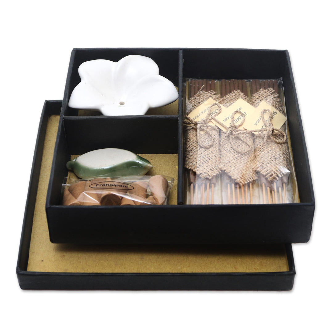 Jasmine and Sandalwood Ceramic Incense Set - Balinese Frangipani