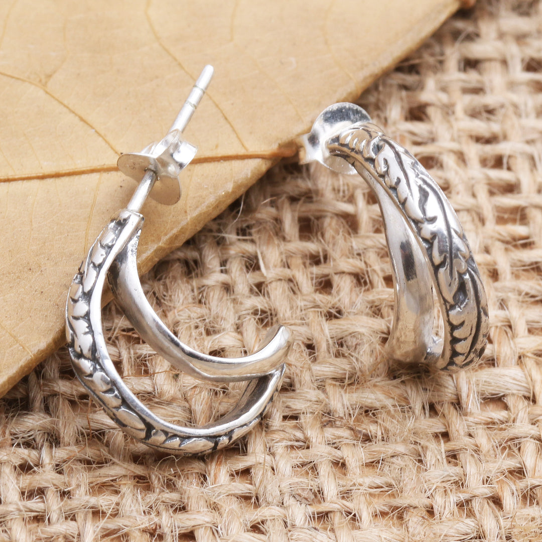 Sterling Silver Leaf-Motif Drop Earrings - Cashew Leaves