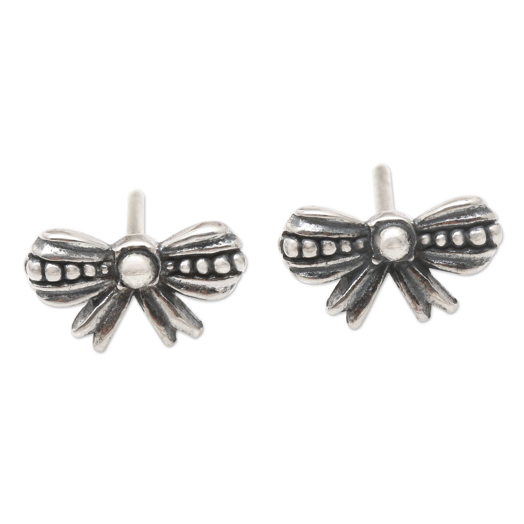 Sterling Silver Bow-Motif Stud Earrings - Little Bow