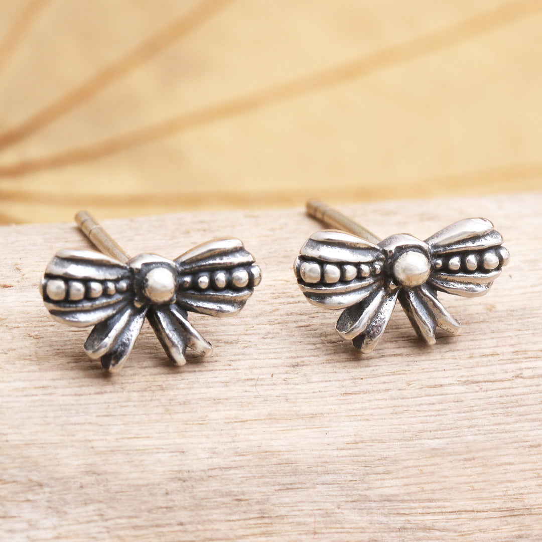 Sterling Silver Bow-Motif Stud Earrings - Little Bow