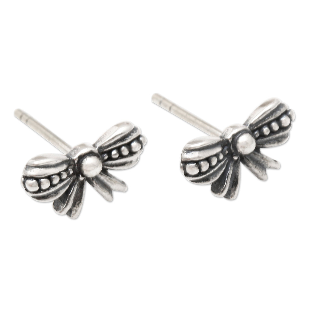 Sterling Silver Bow-Motif Stud Earrings - Little Bow