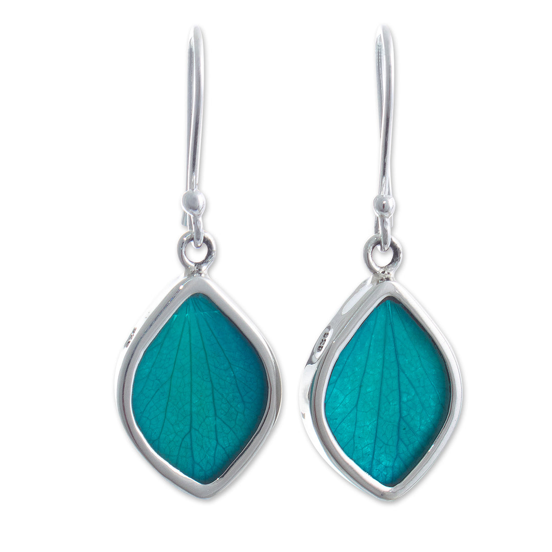 Aqua Hydrangea Leaf Earrings - Nature's Gem in Aqua