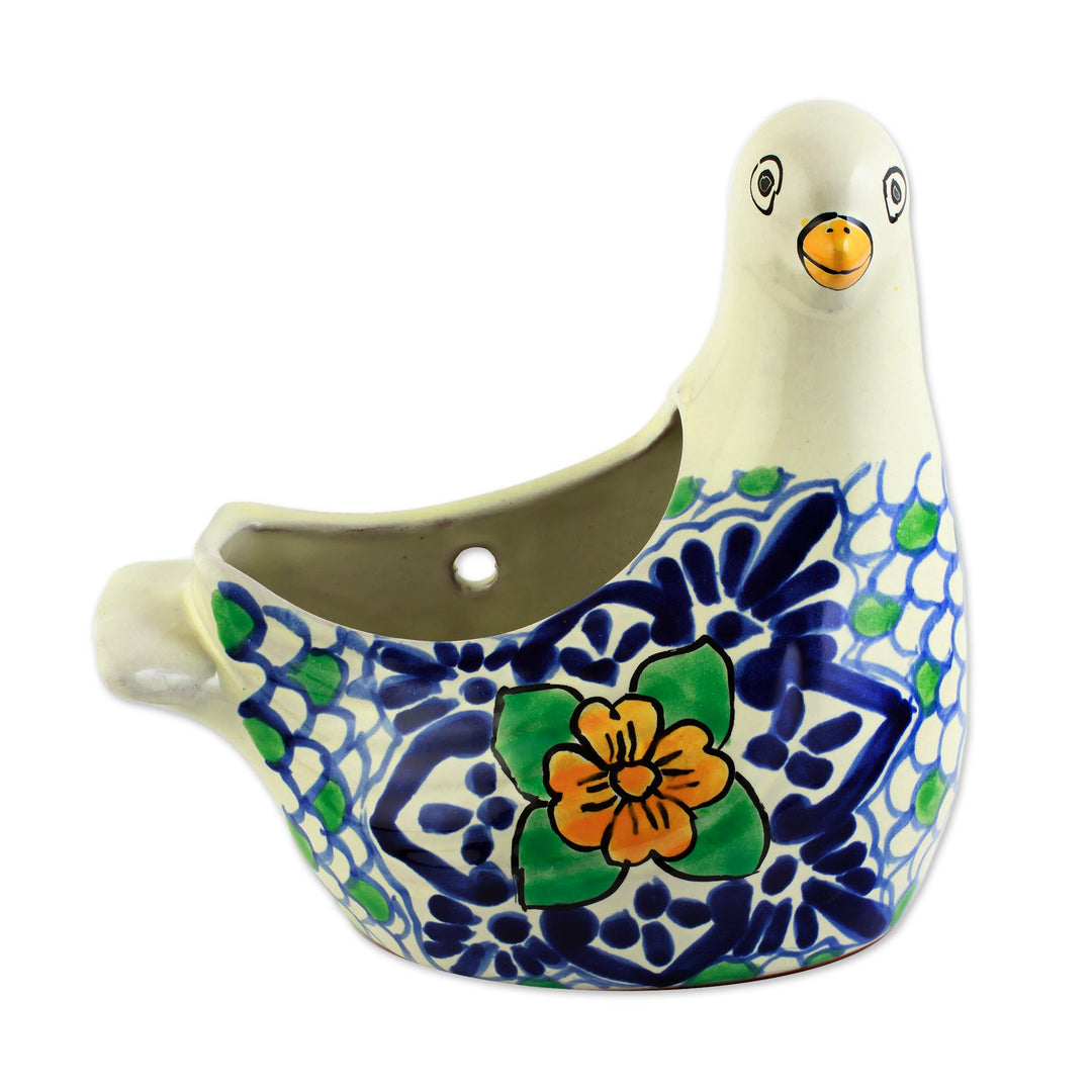 Talavera-Style Dove Flower Pot - Puebla Dove