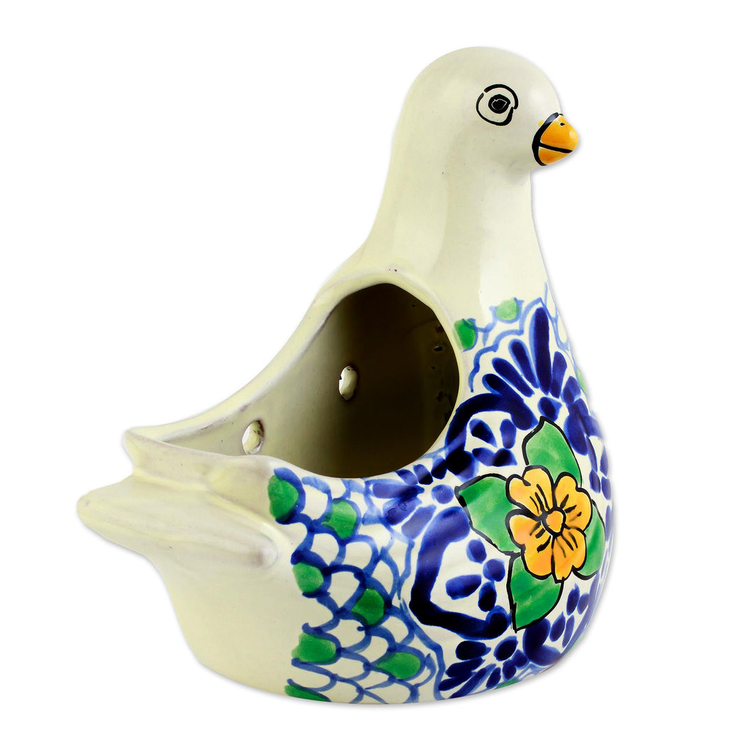 Talavera-Style Dove Flower Pot - Puebla Dove