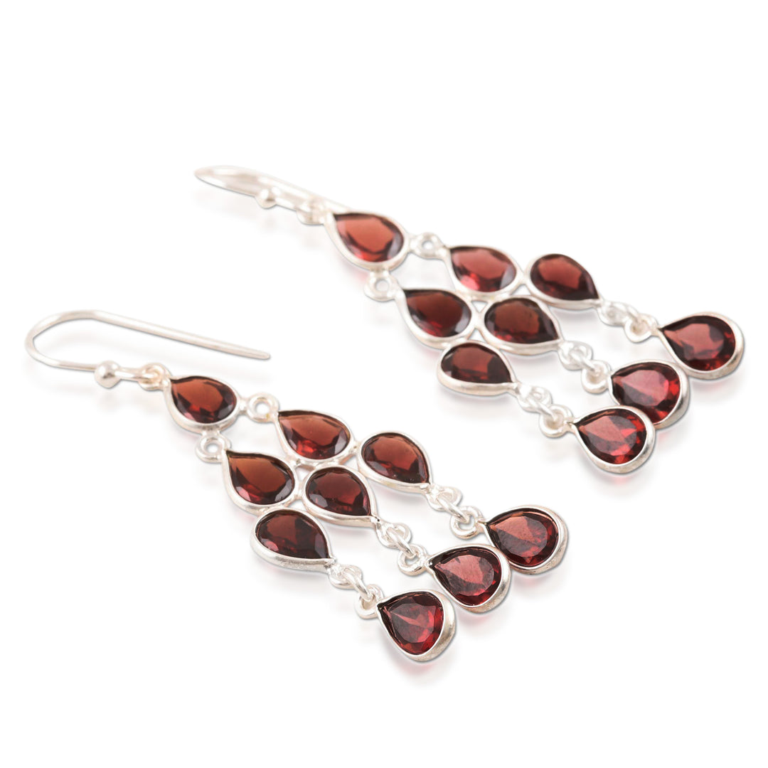 Sterling Silver and Garnet Chandelier Earrings - Garnet Cascade