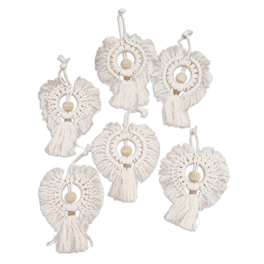 Cotton and Bamboo Angel Holiday Ornaments (Set of 6) - Snow Angels