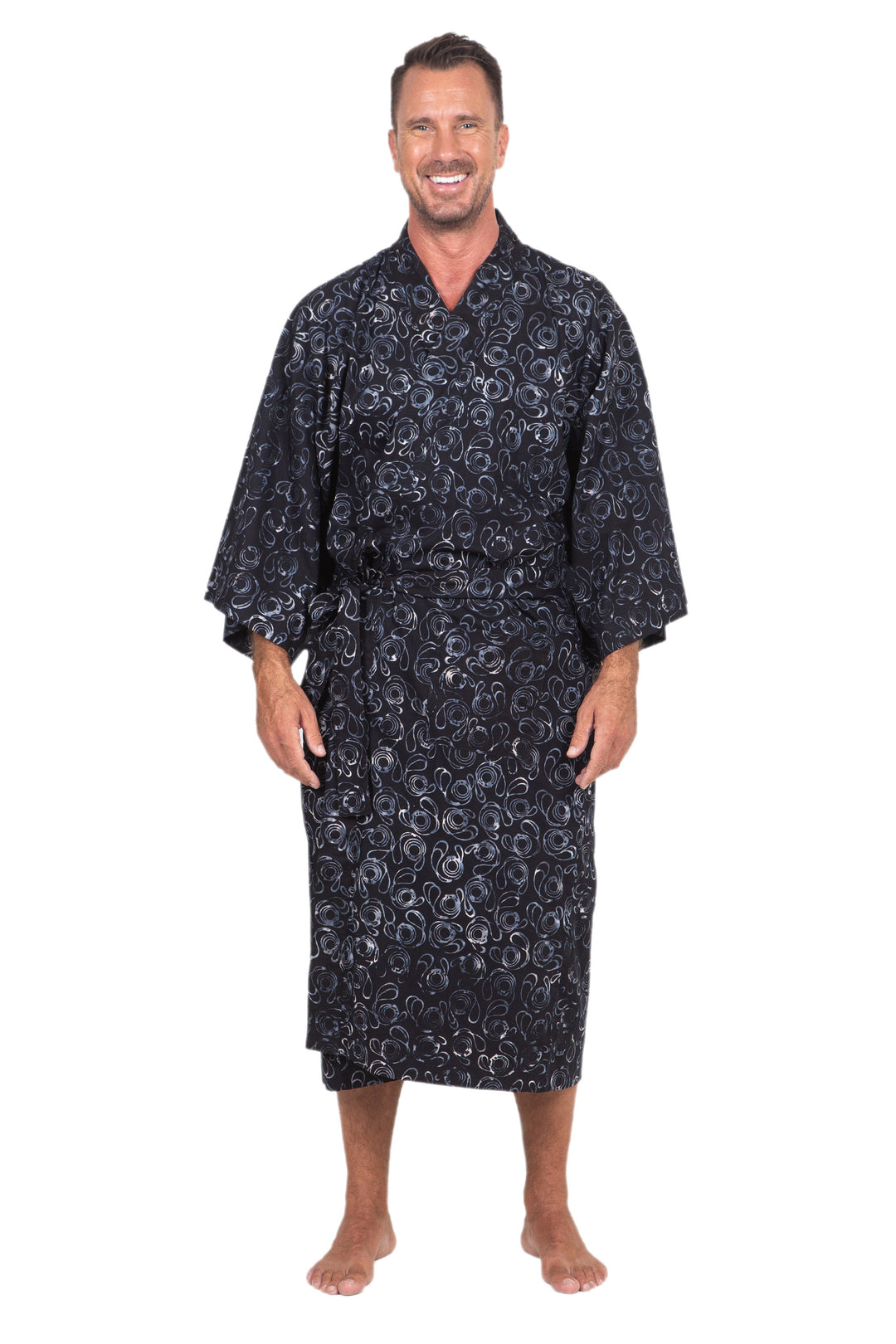 Men's Belted Cotton Robe - Midnight Sky