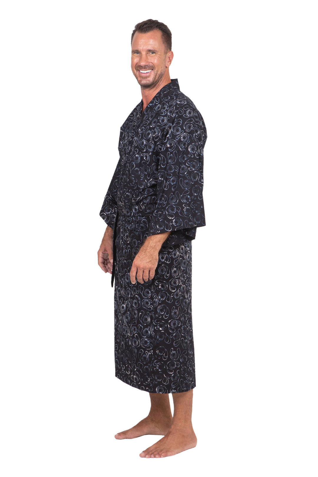Men's Belted Cotton Robe - Midnight Sky