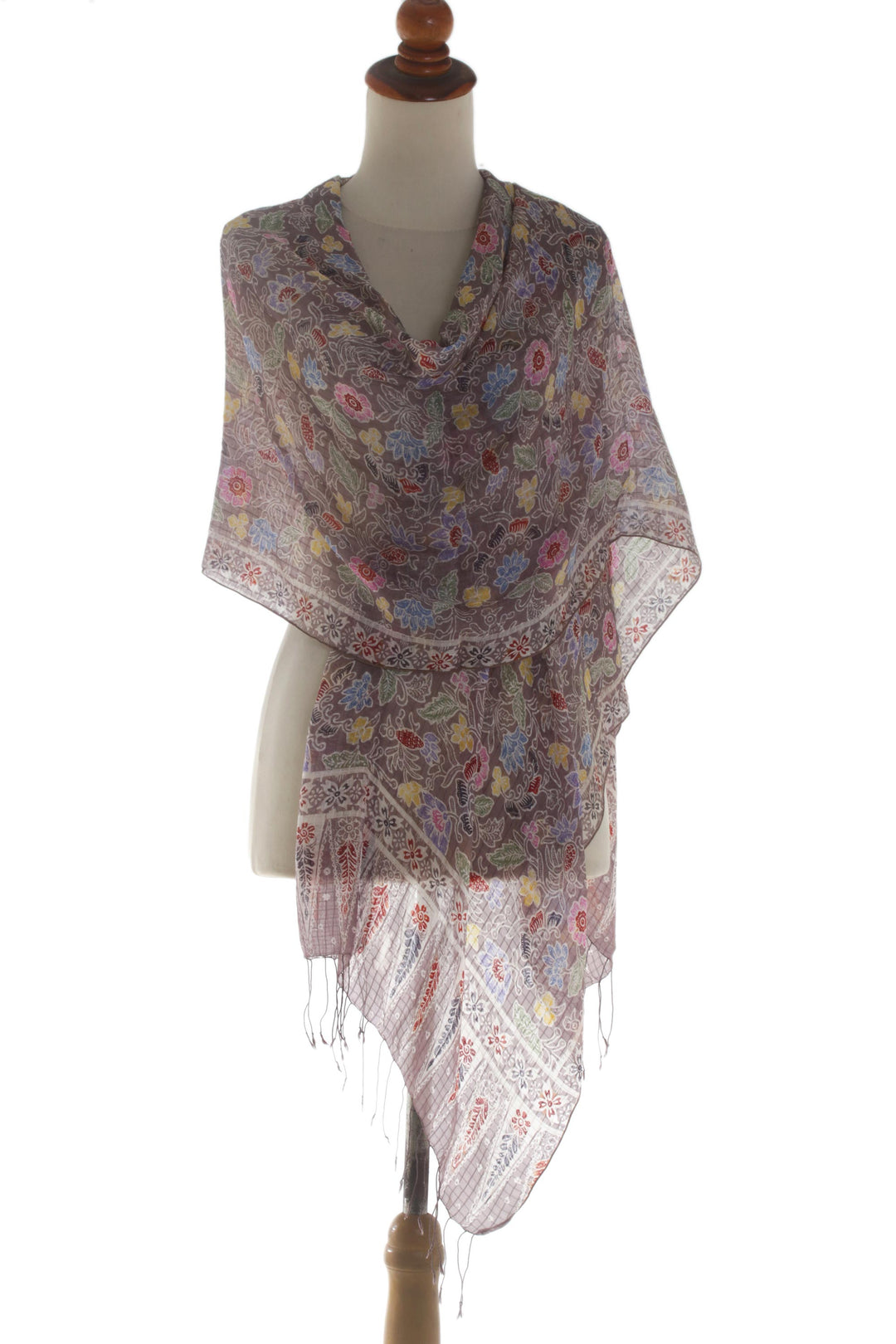 Handcrafted Floral Silk Wrap Shawl - Euphoria
