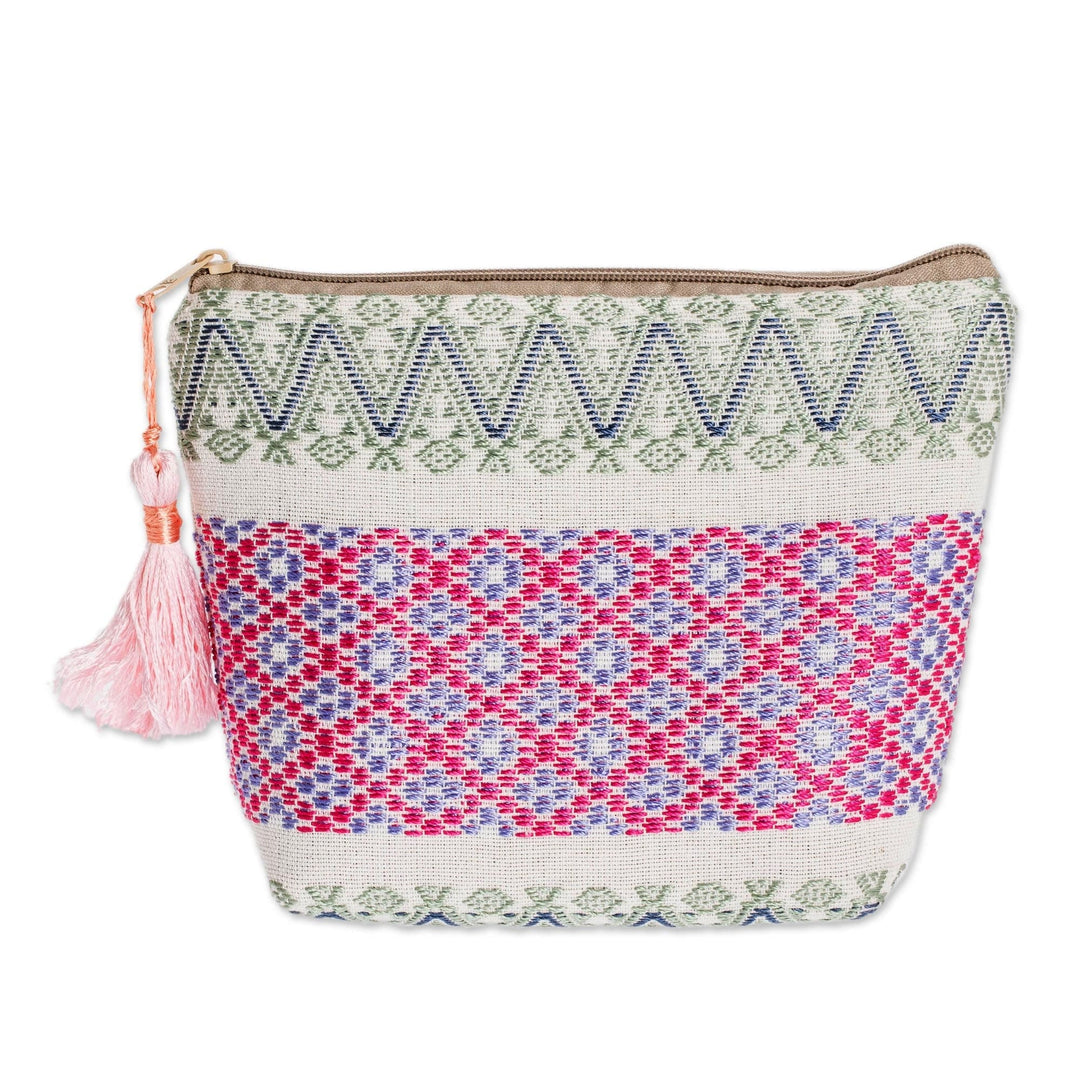 Handloomed Cotton Cosmetic Bag - Flower Frieze