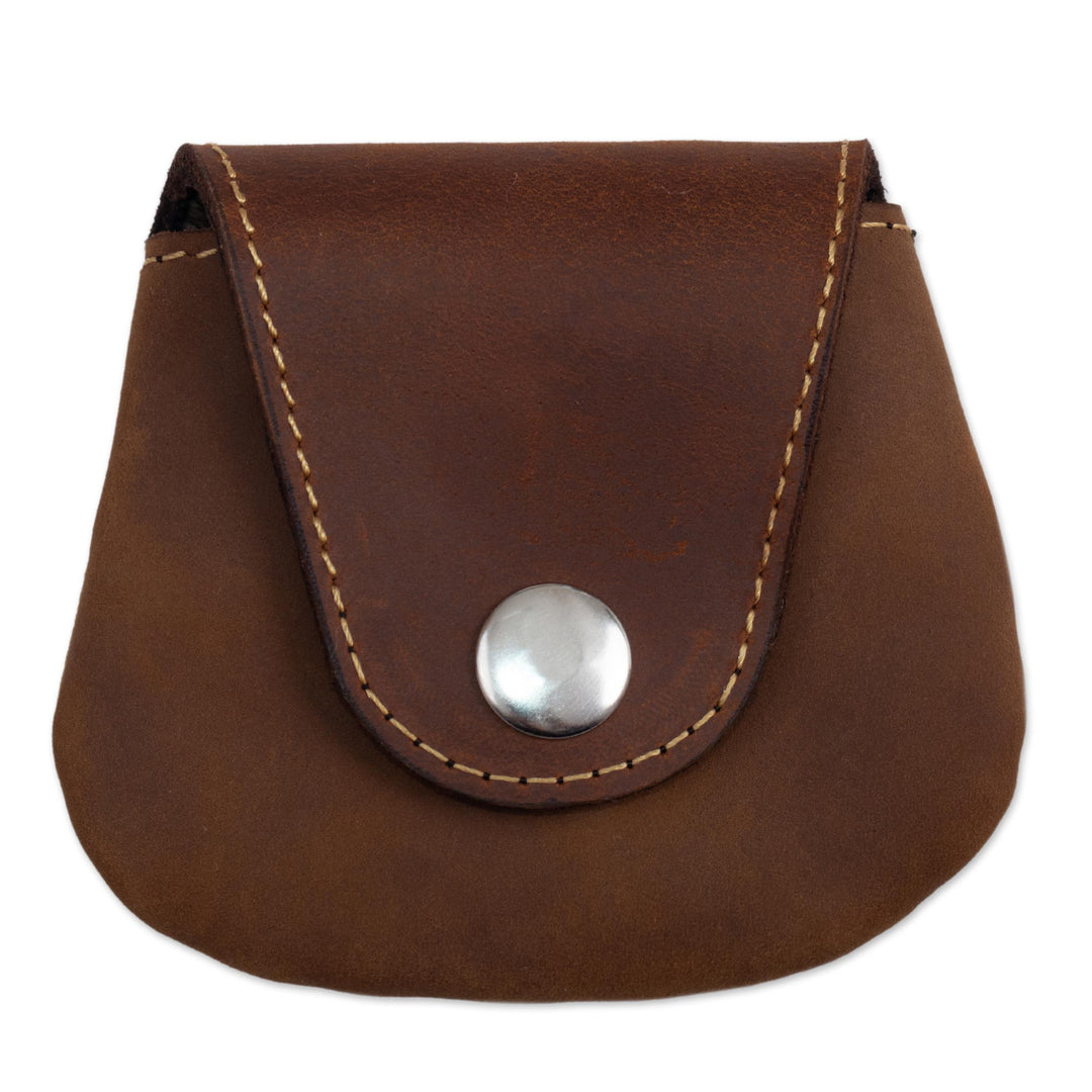 Unisex Brown Leather Coin Purse - Spare Change