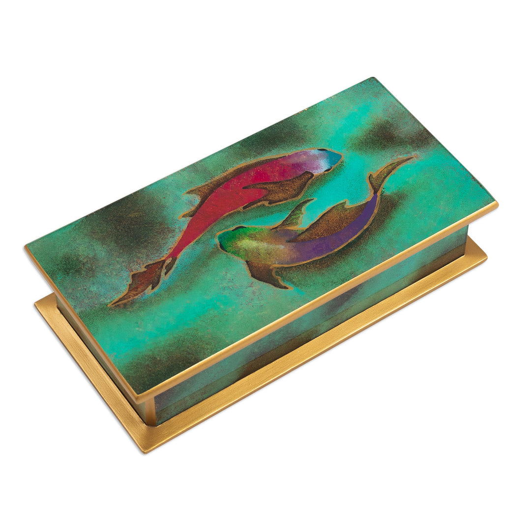 Hand Painted Glass and Wood Decorative Box - Ocean Harmony in Green