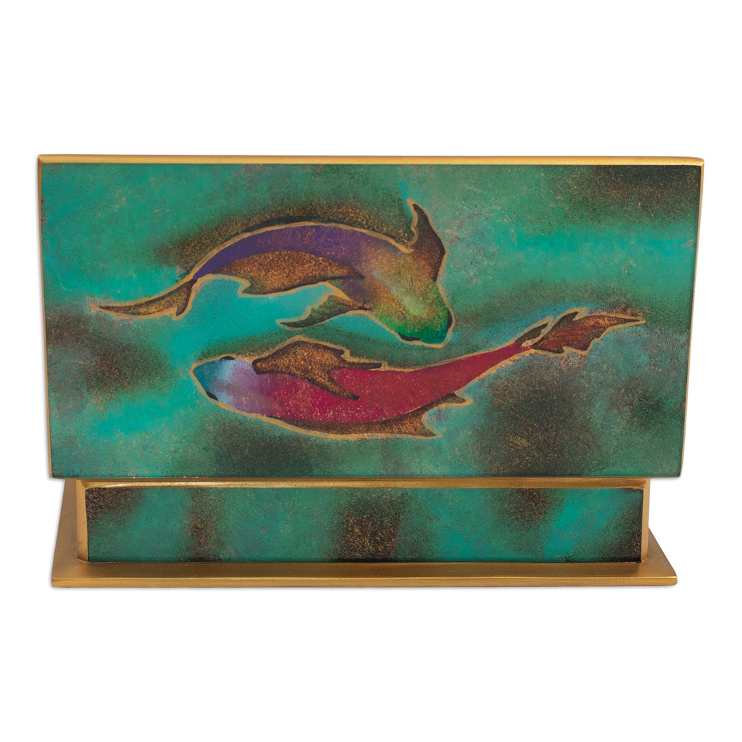 Hand Painted Glass and Wood Decorative Box - Ocean Harmony in Green
