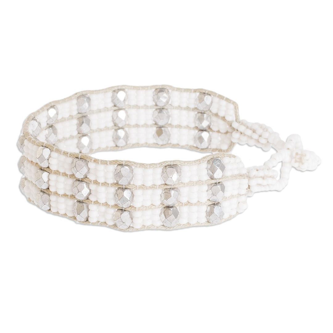 Handmade White Beaded Bracelet - Kinship in White and Silver