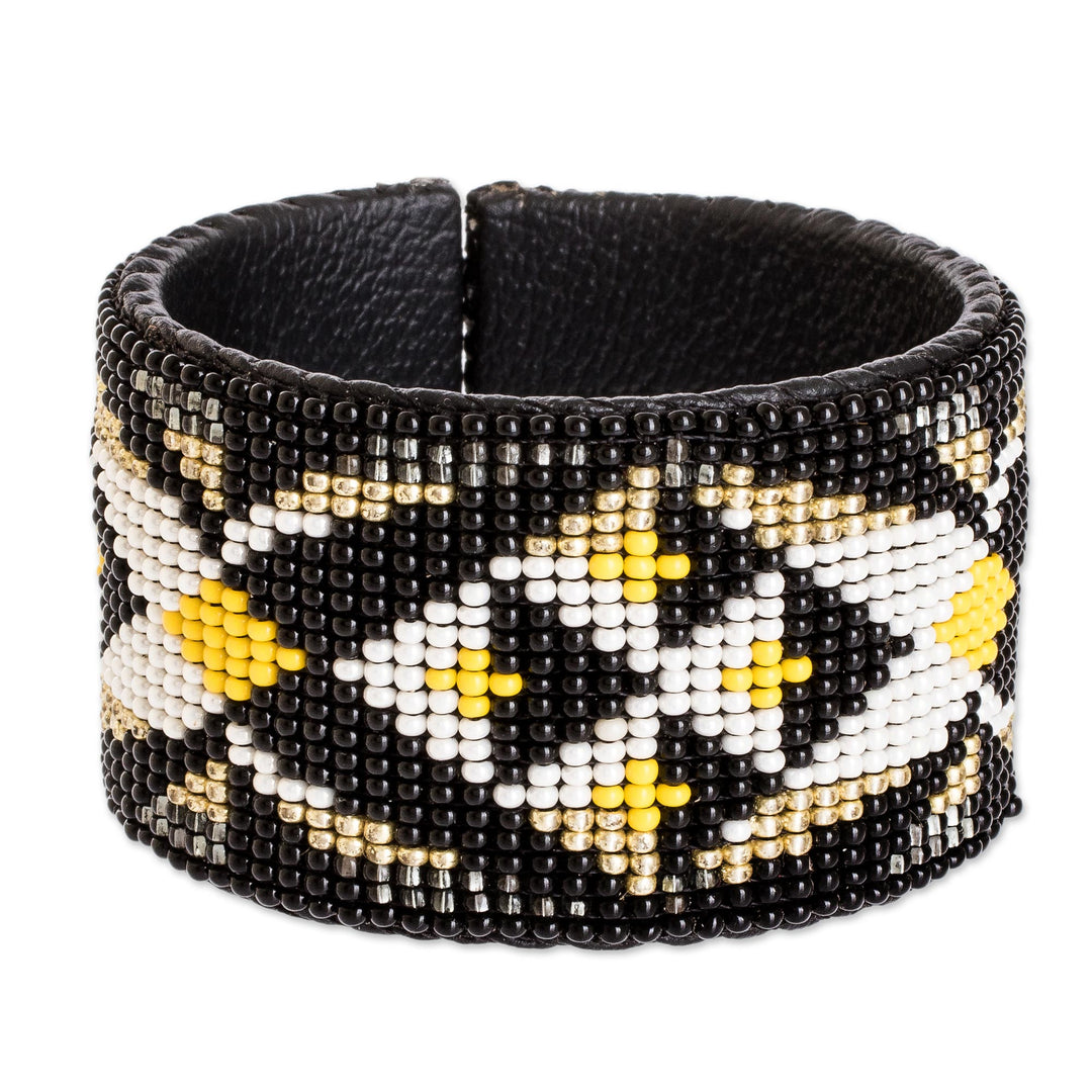Handmade Beaded Leather Cuff Bracelet - Transcendent Geometry