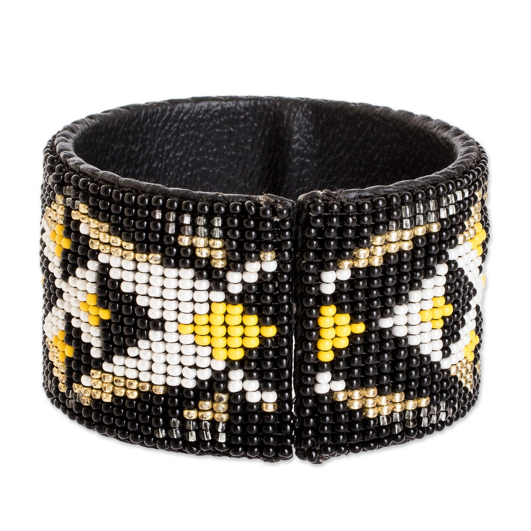 Handmade Beaded Leather Cuff Bracelet - Transcendent Geometry
