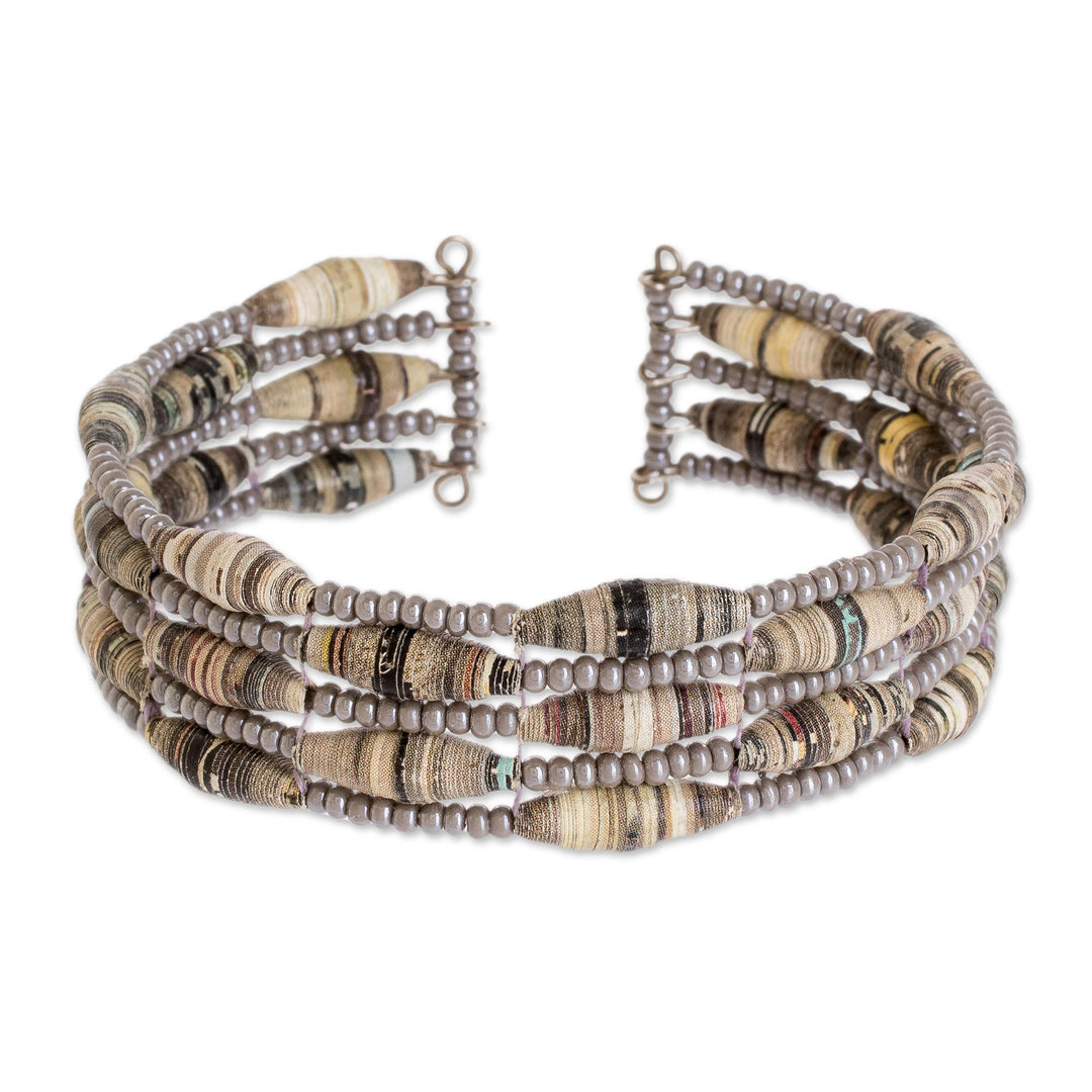 Handmade Beaded Cuff Bracelet - Nature of Life in Grey