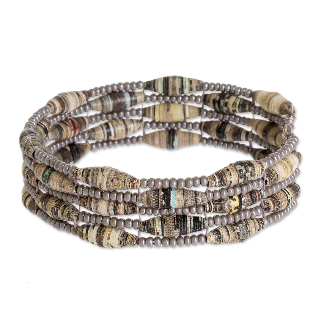 Handmade Beaded Cuff Bracelet - Nature of Life in Grey