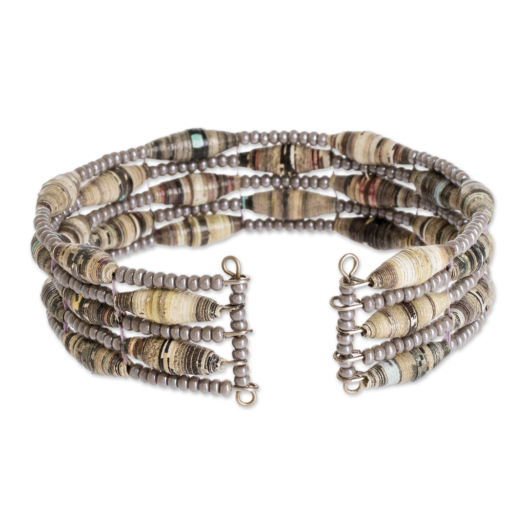 Handmade Beaded Cuff Bracelet - Nature of Life in Grey