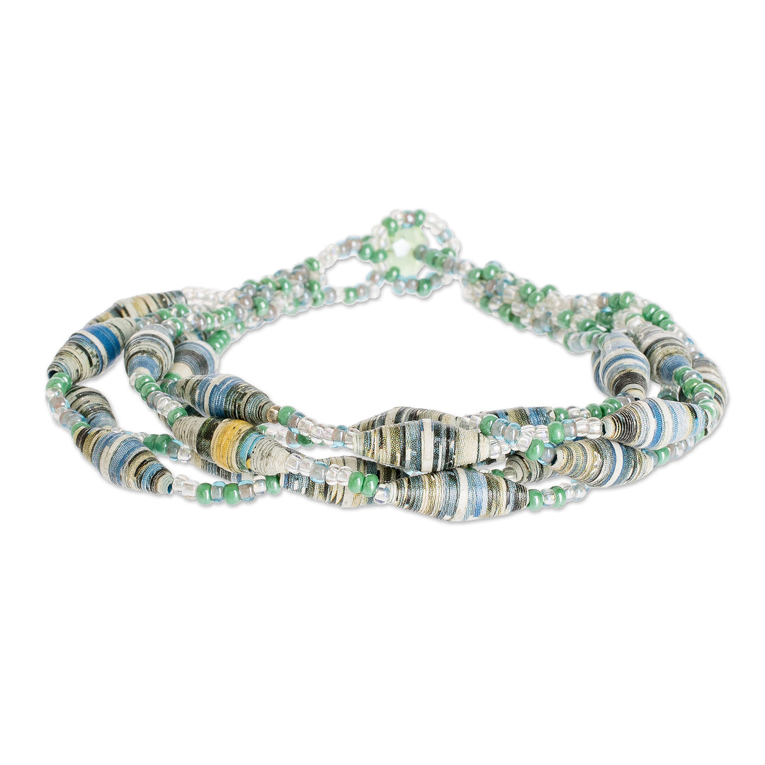 Beaded Bracelet with Recycled Paper - Bonds of Friendship in Mint